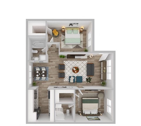 Floor plan for 2 beds, 2 baths, 778 sqft